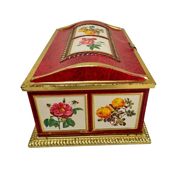 Linette candy cookie tin box hinged lid camel back floral mini chest multicolor - Picture 9 of 9